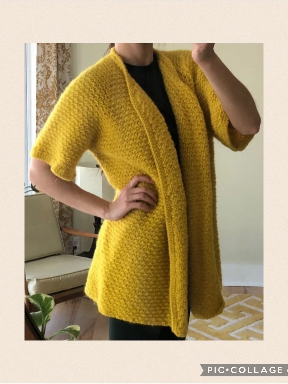 Vintage Hand-Knit Golden Yellow Open-Front Sweater Shrug